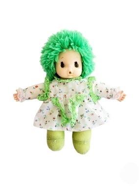 Ocean Vintage Raggedy Baby Girl Doll Green Yarn Hair